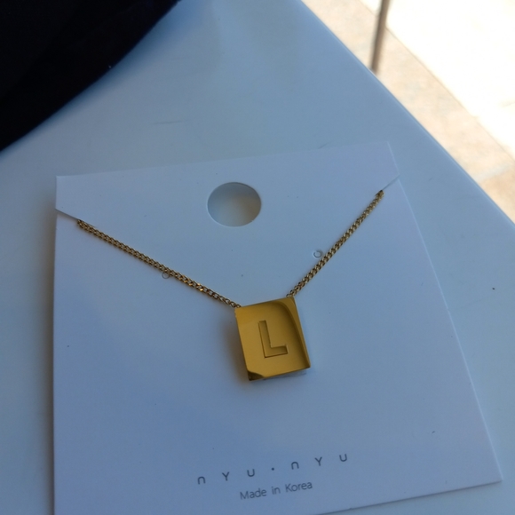 Super High Polished Block Initial (L) Monogram 18k Gold Filled Necklace - Picture 3 of 7